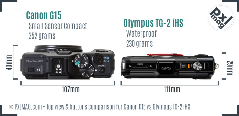 Canon G15 vs Olympus TG-2 iHS top view buttons comparison