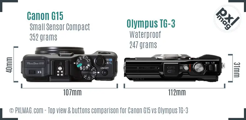 Canon G15 vs Olympus TG-3 top view buttons comparison Canon G15 vs Olympus TG-3 top view buttons comparison
