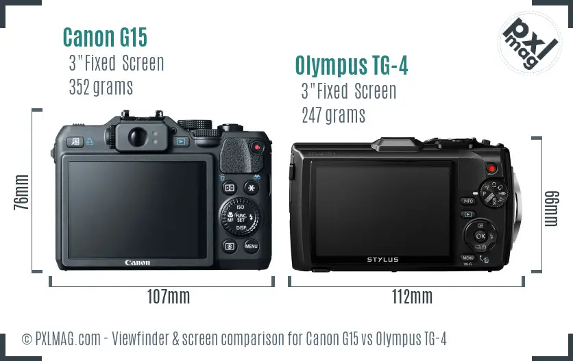 Canon G15 vs Olympus TG-4 Screen and Viewfinder comparison
