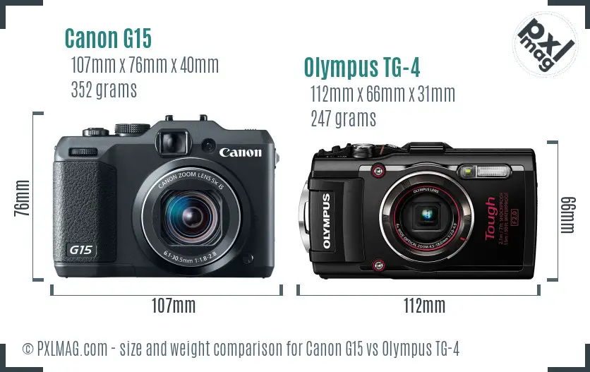 Canon G15 vs Olympus TG-4 size comparison