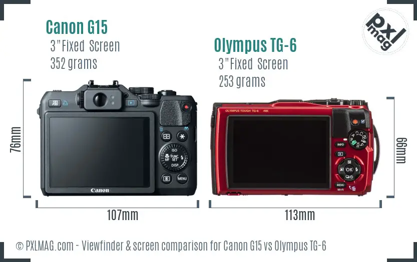 Canon G15 vs Olympus TG-6 Screen and Viewfinder comparison