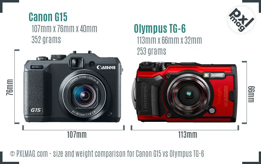 Canon G15 vs Olympus TG-6 size comparison