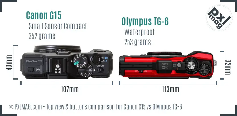 Canon G15 vs Olympus TG-6 top view buttons comparison