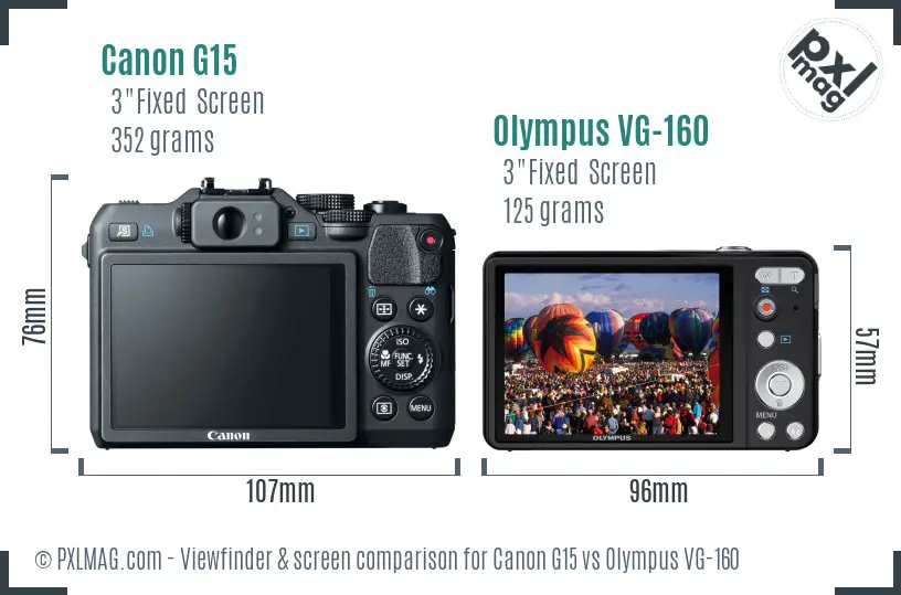 Canon G15 vs Olympus VG-160 Screen and Viewfinder comparison