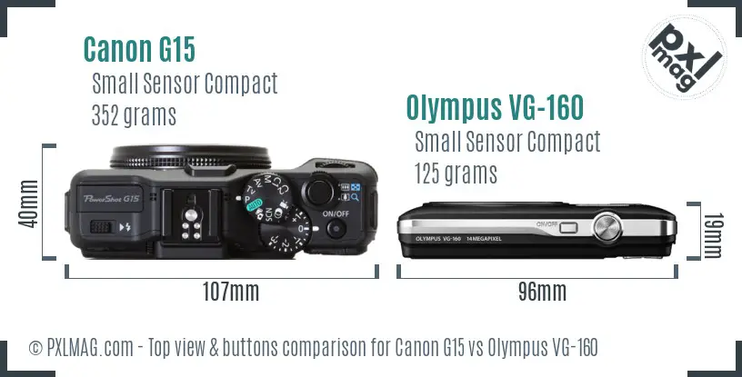 Canon G15 vs Olympus VG-160 top view buttons comparison