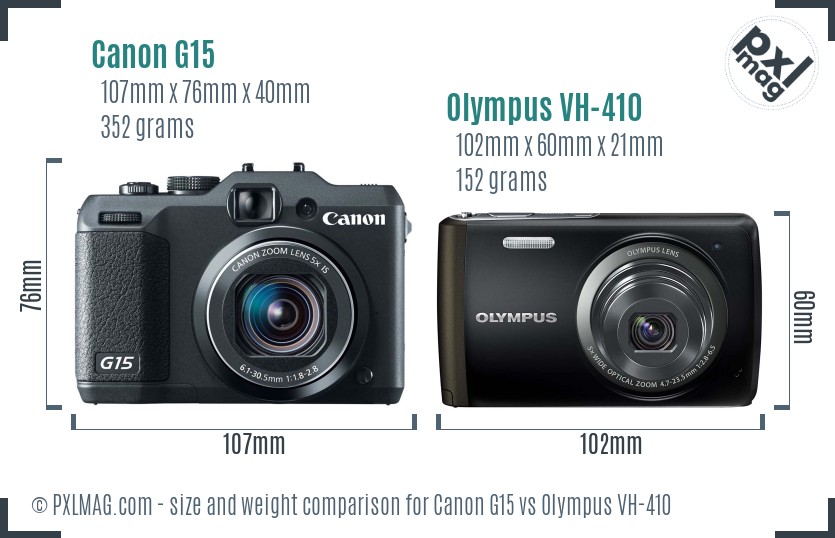 Canon G15 vs Olympus VH-410 size comparison