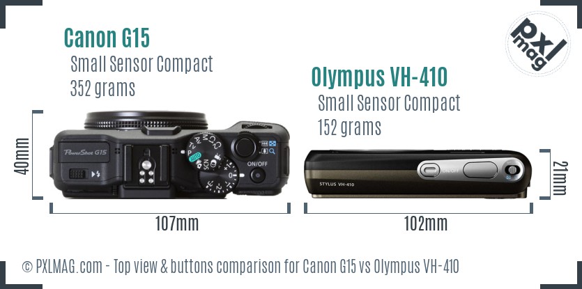 Canon G15 vs Olympus VH-410 top view buttons comparison