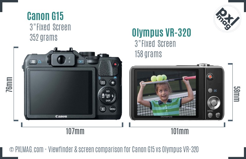 Canon G15 vs Olympus VR-320 Screen and Viewfinder comparison