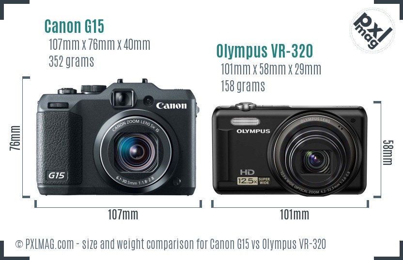 Canon G15 vs Olympus VR-320 size comparison
