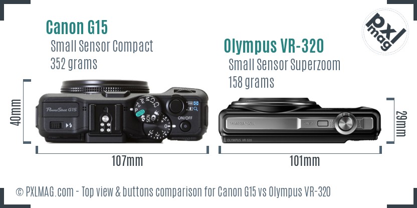 Canon G15 vs Olympus VR-320 top view buttons comparison