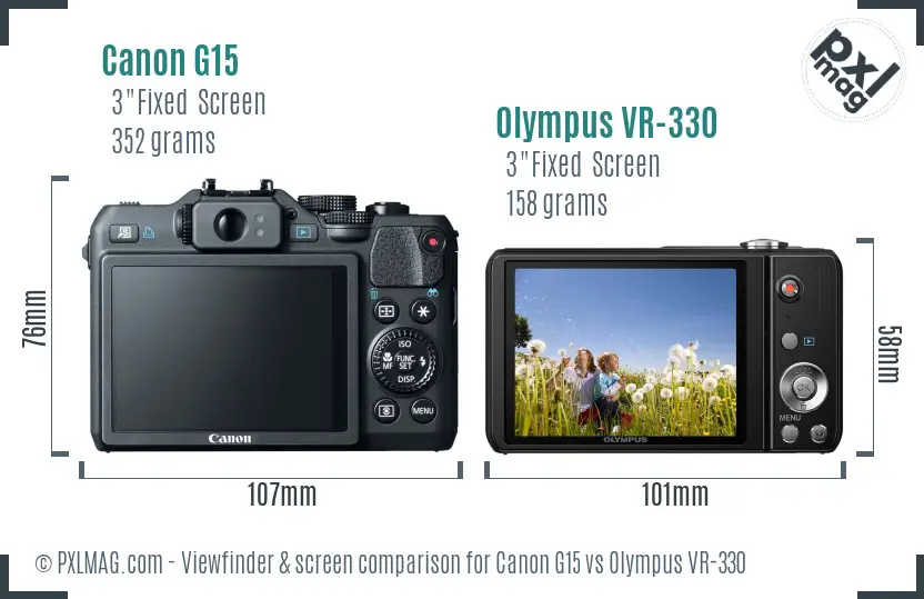 Canon G15 vs Olympus VR-330 Screen and Viewfinder comparison
