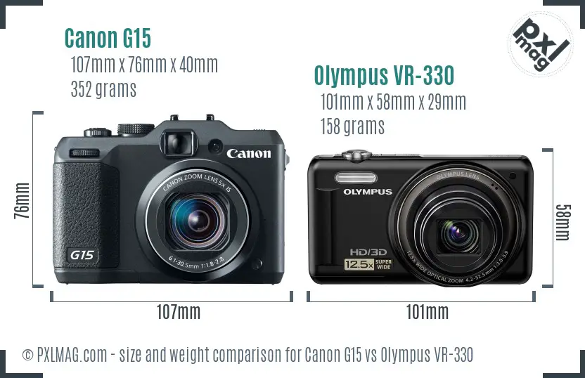 Canon G15 vs Olympus VR-330 size comparison