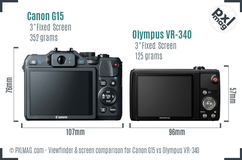 Canon G15 vs Olympus VR-340 Screen and Viewfinder comparison