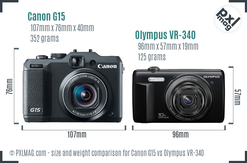Canon G15 vs Olympus VR-340 size comparison Canon G15 vs Olympus VR-340 size comparison