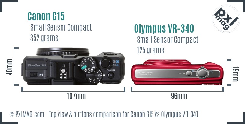 Canon G15 vs Olympus VR-340 top view buttons comparison