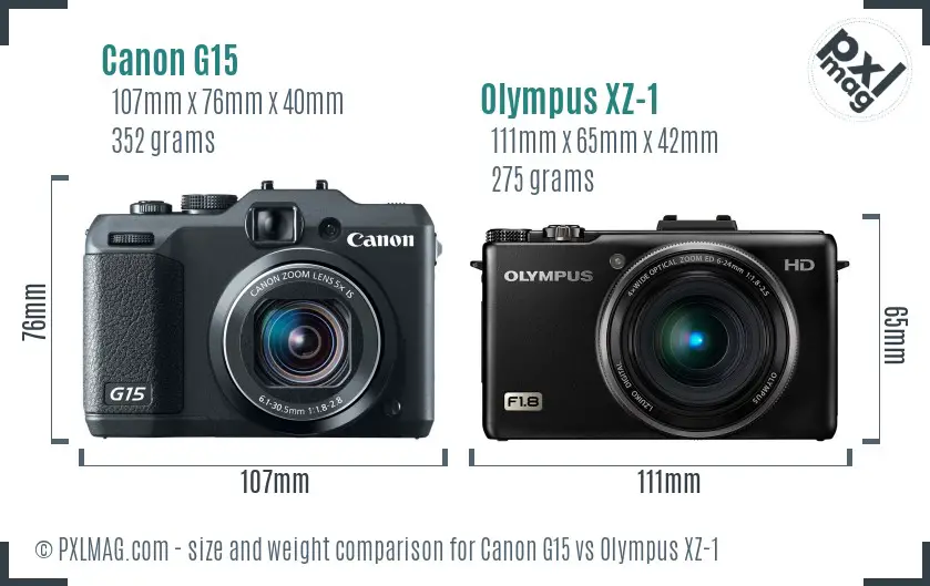 Canon G15 vs Olympus XZ-1 size comparison Canon G15 vs Olympus XZ-1 size comparison