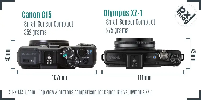 Canon G15 vs Olympus XZ-1 top view buttons comparison Canon G15 vs Olympus XZ-1 top view buttons comparison