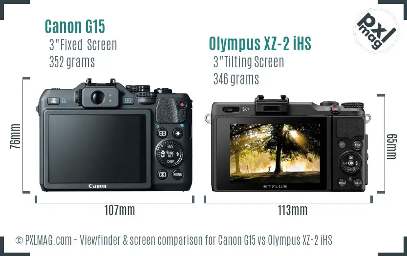 Canon G15 vs Olympus XZ-2 iHS Screen and Viewfinder comparison