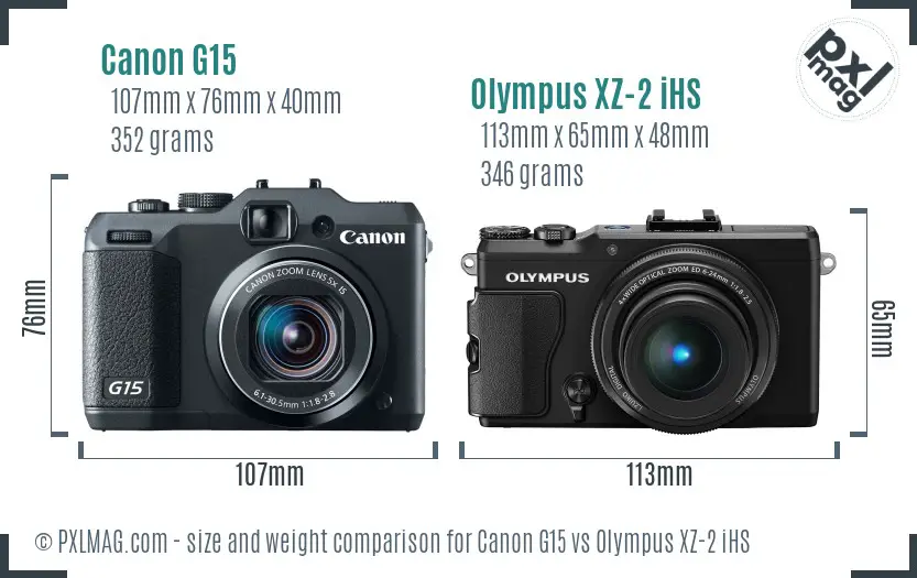 Canon G15 vs Olympus XZ-2 iHS size comparison