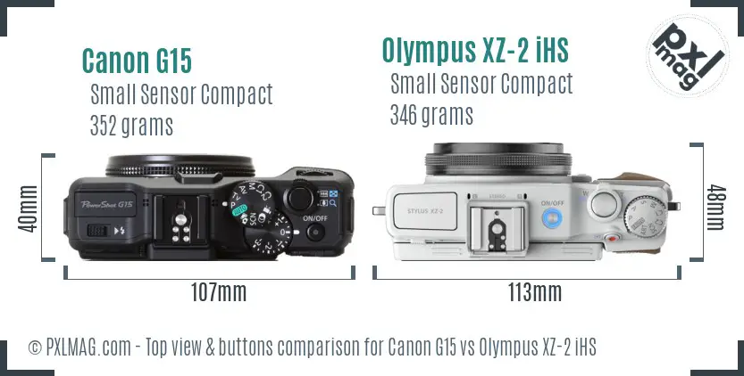 Canon G15 vs Olympus XZ-2 iHS top view buttons comparison