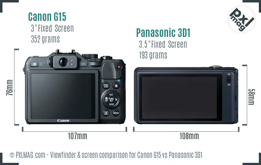 Canon G15 vs Panasonic 3D1 Screen and Viewfinder comparison