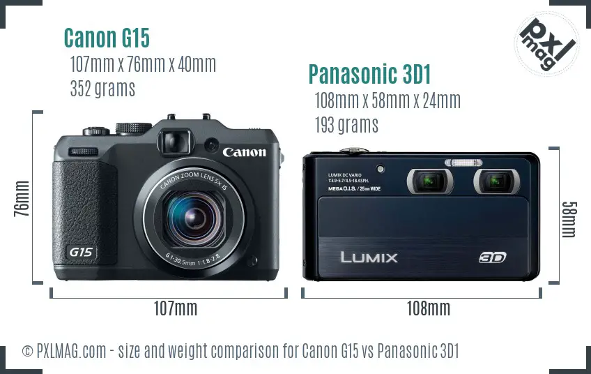 Canon G15 vs Panasonic 3D1 size comparison