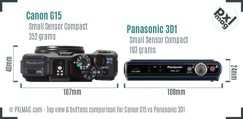Canon G15 vs Panasonic 3D1 top view buttons comparison