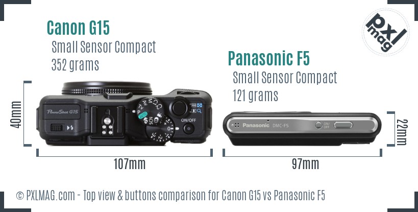 Canon G15 vs Panasonic F5 top view buttons comparison