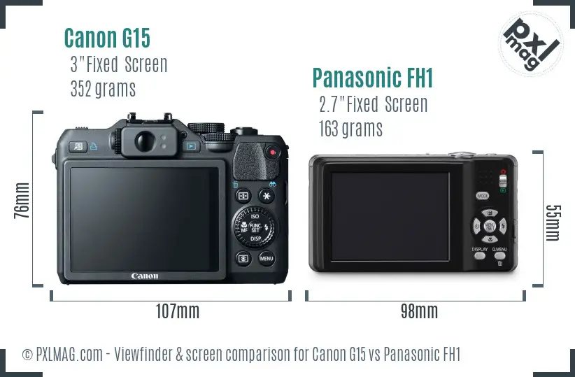 Canon G15 vs Panasonic FH1 Screen and Viewfinder comparison