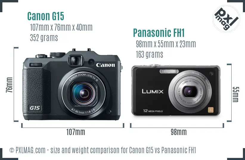 Canon G15 vs Panasonic FH1 size comparison Canon G15 vs Panasonic FH1 size comparison