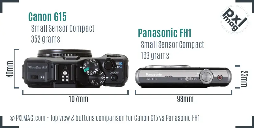 Canon G15 vs Panasonic FH1 top view buttons comparison