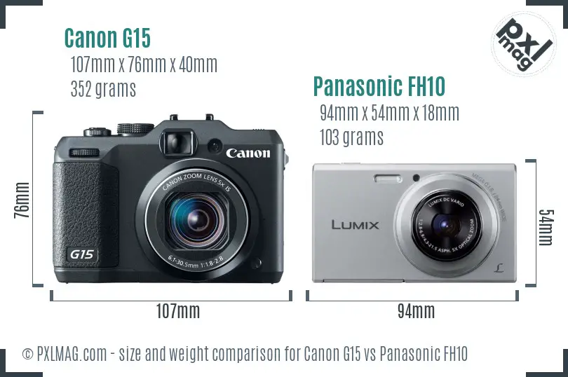 Canon G15 vs Panasonic FH10 size comparison