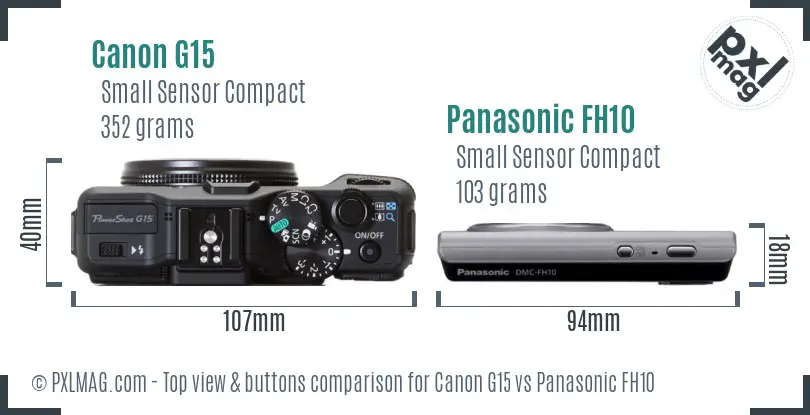 Canon G15 vs Panasonic FH10 top view buttons comparison