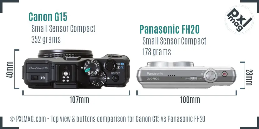 Canon G15 vs Panasonic FH20 top view buttons comparison