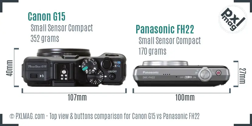 Canon G15 vs Panasonic FH22 top view buttons comparison