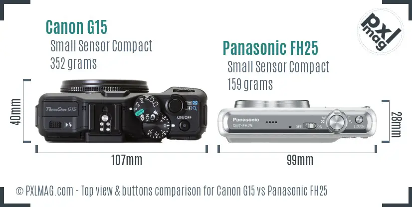 Canon G15 vs Panasonic FH25 top view buttons comparison