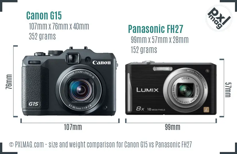 Canon G15 vs Panasonic FH27 size comparison