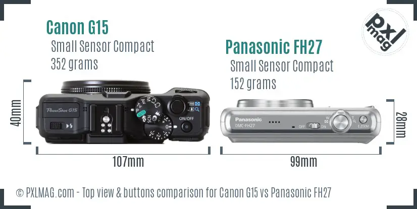 Canon G15 vs Panasonic FH27 top view buttons comparison