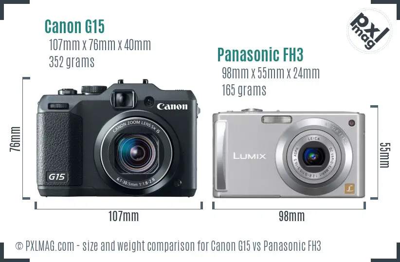Canon G15 vs Panasonic FH3 size comparison