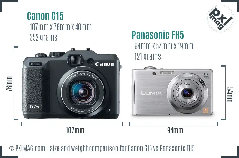 Canon G15 vs Panasonic FH5 size comparison