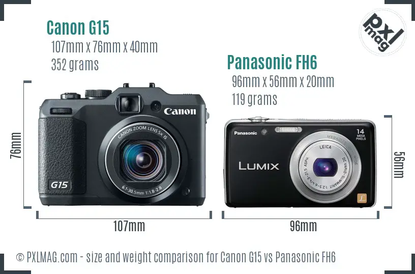 Canon G15 vs Panasonic FH6 size comparison