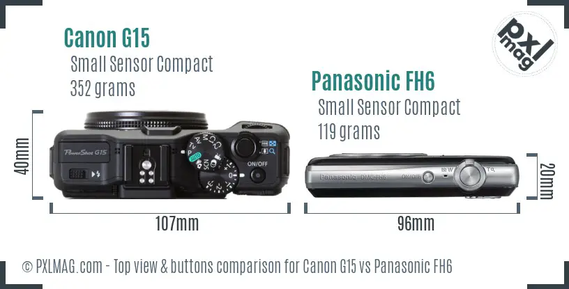 Canon G15 vs Panasonic FH6 top view buttons comparison