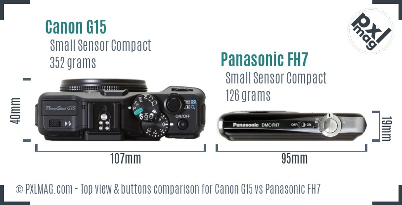 Canon G15 vs Panasonic FH7 top view buttons comparison