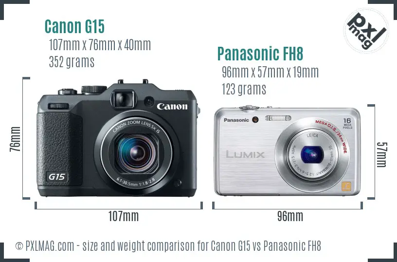 Canon G15 vs Panasonic FH8 size comparison