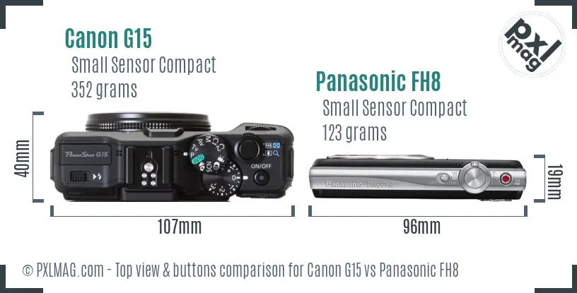 Canon G15 vs Panasonic FH8 top view buttons comparison