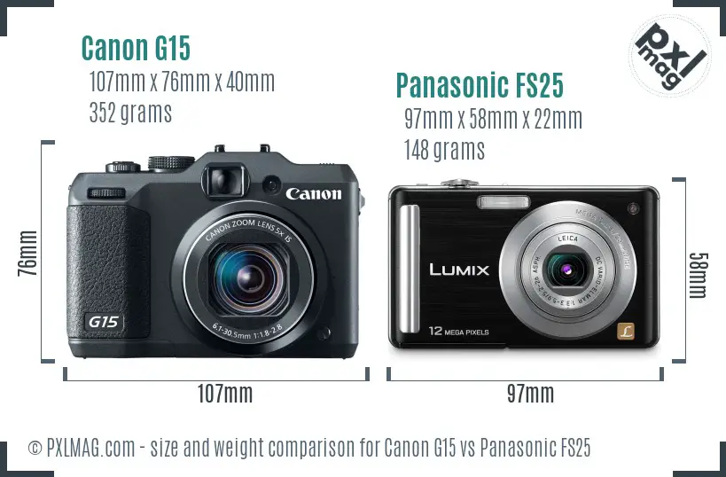 Canon G15 vs Panasonic FS25 size comparison