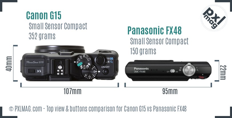 Canon G15 vs Panasonic FX48 top view buttons comparison