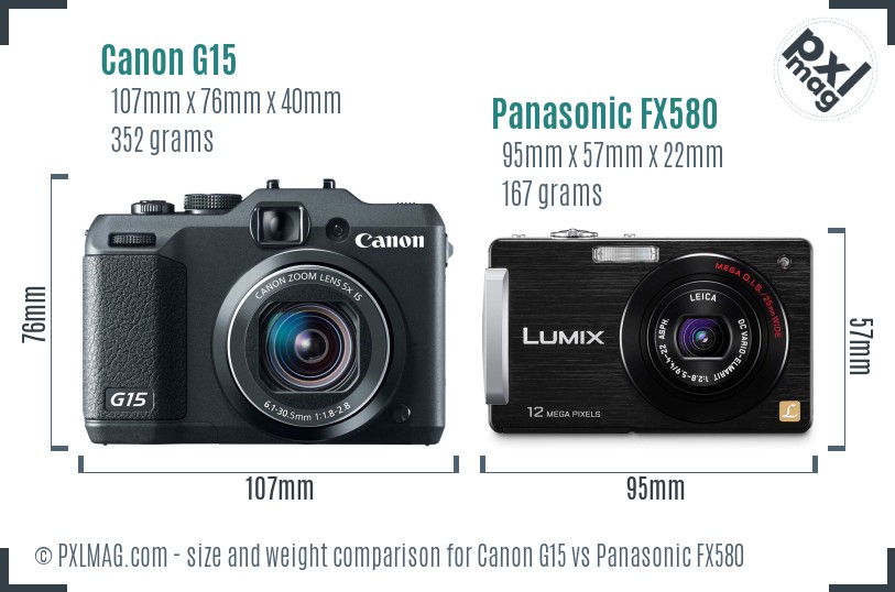 Canon G15 vs Panasonic FX580 size comparison