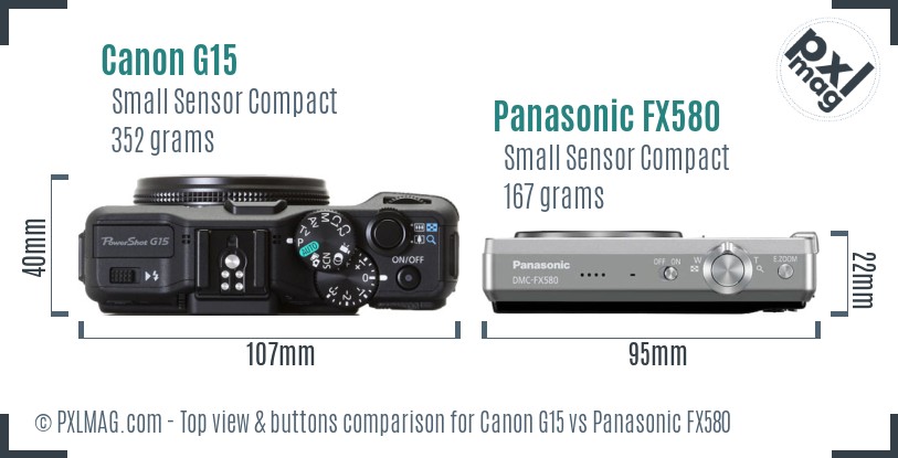 Canon G15 vs Panasonic FX580 top view buttons comparison