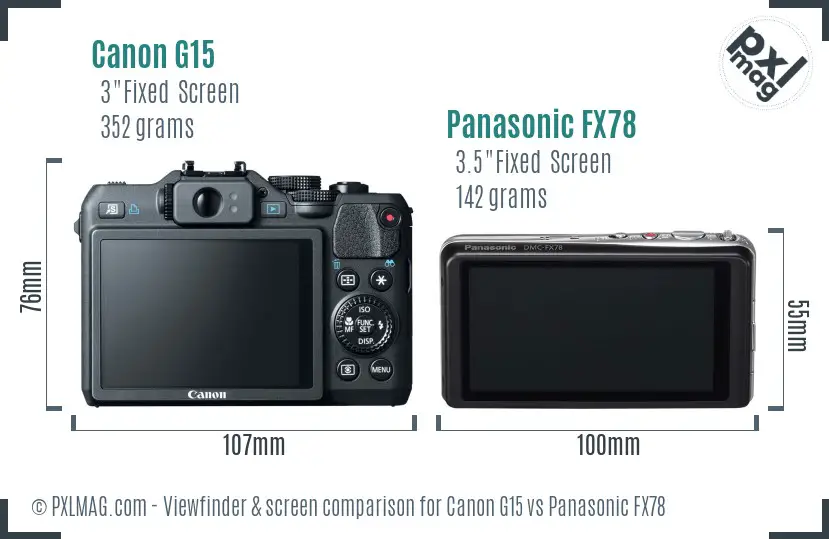 Canon G15 vs Panasonic FX78 Screen and Viewfinder comparison